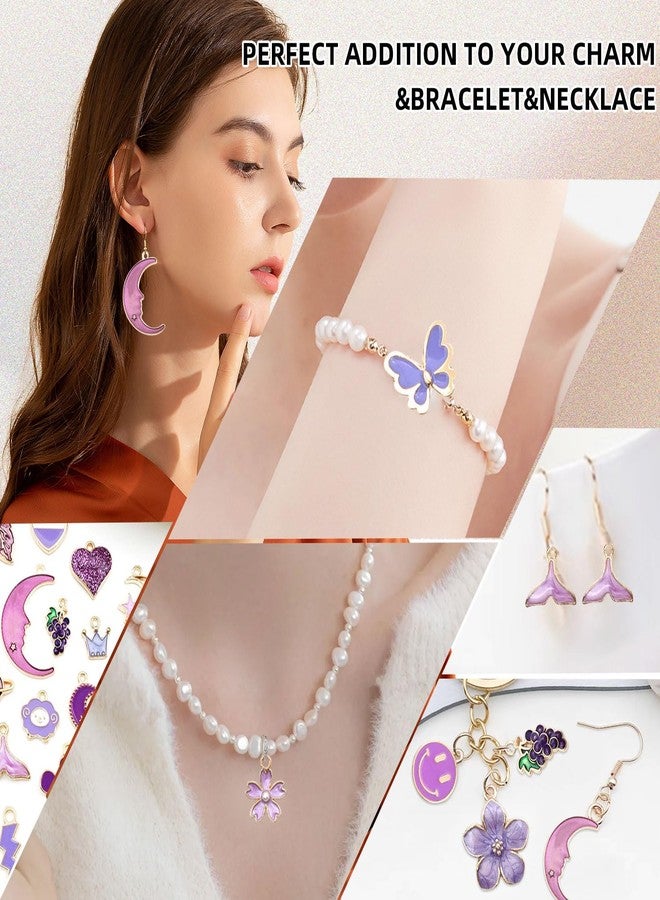 TecoKart 30 PCS Charms For Bracelet Making, Purple Charm Bracelet Pendant DIY, Cute Charms For Jewellery Making, Unicorn Moon Flower Heart Mermaid Charm Bracelet Making Kit For Necklace Pendent DIY - Image 3